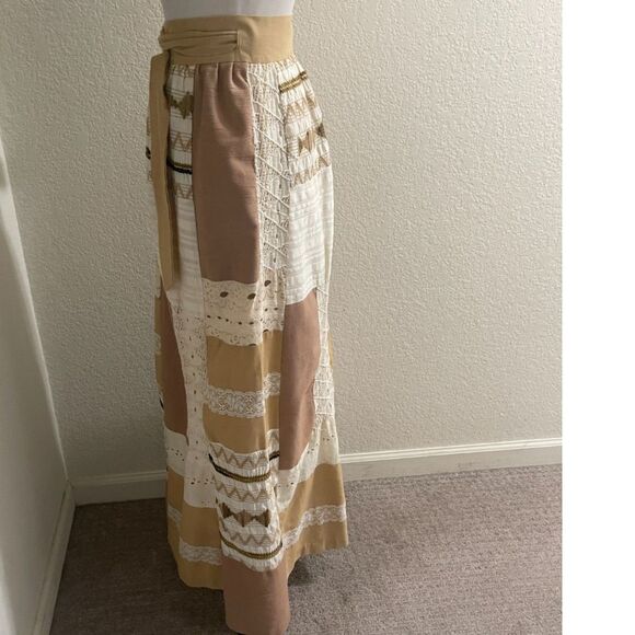 Vtg Patchwork Eyelet Lace Maxi Skirt Lined Boho Gypsy Hippie Cottagecore Renee M - Picture 12 of 16